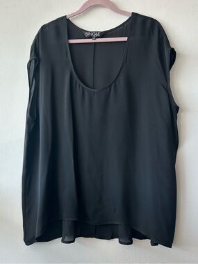 SINGLE Los Angeles 2X Sleeveless Silk Chiffon Blouse in black